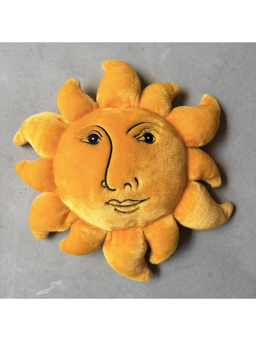 Vtg Celestial Sun Face Yellow Plush 19" Salamander Graphix Decor Pillow 1990s